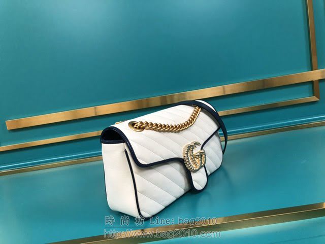 Gucci古馳包包 G家新款女包 443497 古奇白藍色全皮肩背斜挎鏈條女包 gdj1476